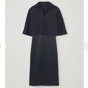 COS layered cotton silk shirt dress in navy NWOT